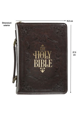 Husă Biblie din imitație de piele maro - „The Holy Bible” - format mare (L)