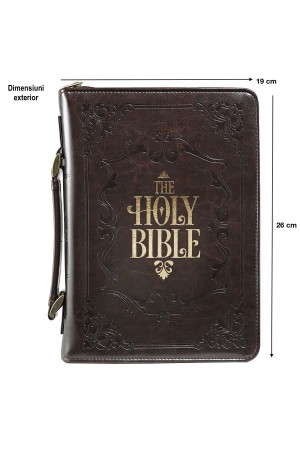 Husă Biblie din imitație de piele maro - „The Holy Bible” - format mediu (M)