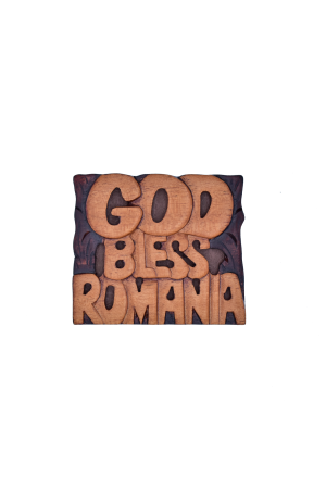 Magnet din lemn - God Bless Romania - AM-155a