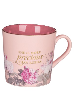Cană ceramică (roz) - More Precious than Rubies -- Proverbs 31:10