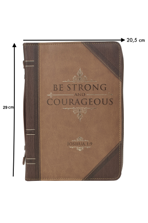 Husă Biblie din imitație de piele maro - „Be Strong” - format XL