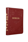Biblia 057 handmade cu piele și fermoar - format mediu - vișiniu