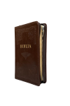 Biblia 057 handmade cu piele și fermoar - format mediu - maro închis