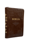 Biblia 057 handmade cu piele și fermoar - format mediu - maro închis