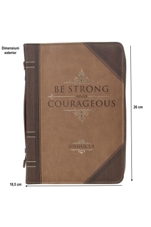 Husă Biblie din imitație de piele maro - „Be Strong” - format L