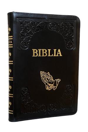 Biblia 076 handmade cu mâini în rugăciune - piele și fermoar - negru