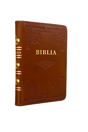 Biblia 057 handmade cu piele și fermoar - format mediu - maro