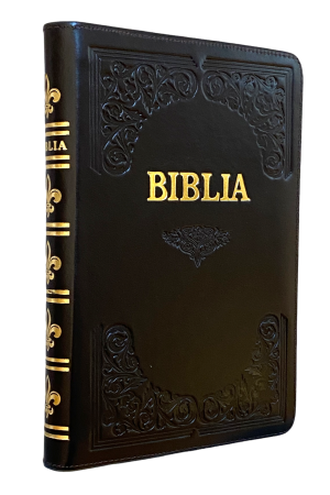 Biblia 076 handmade cu piele și fermoar - negru
