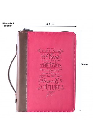 Husă Biblie din imitație de piele roz - „For I know the plans” - format M