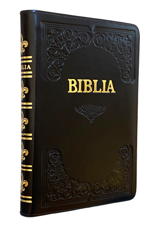 Biblia 076 handmade cu piele și fermoar - negru