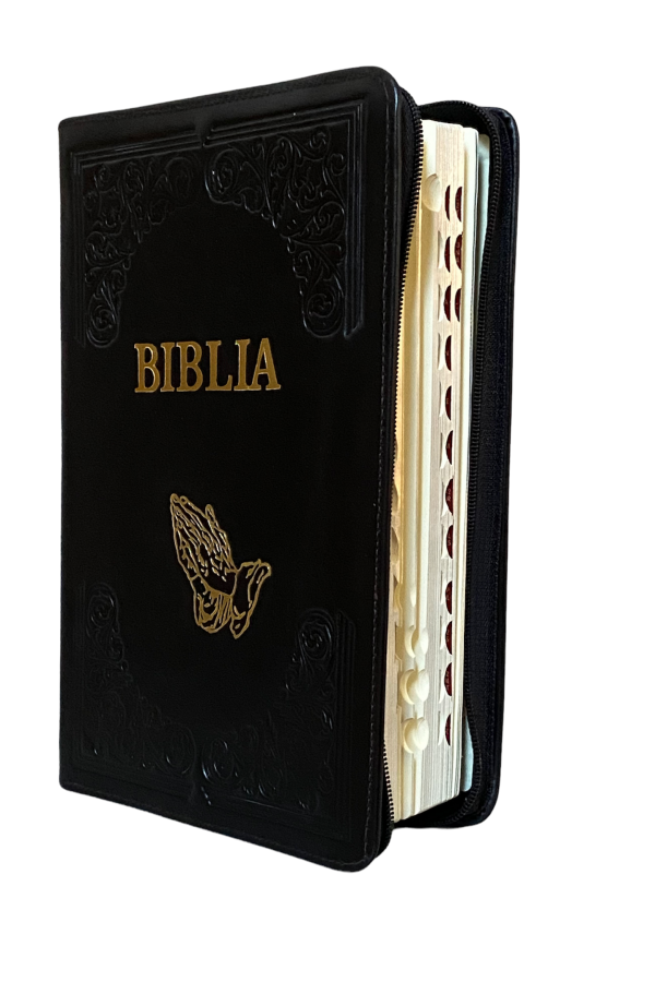 Biblia 076 handmade cu mâini în rugăciune - piele și fermoar - negru