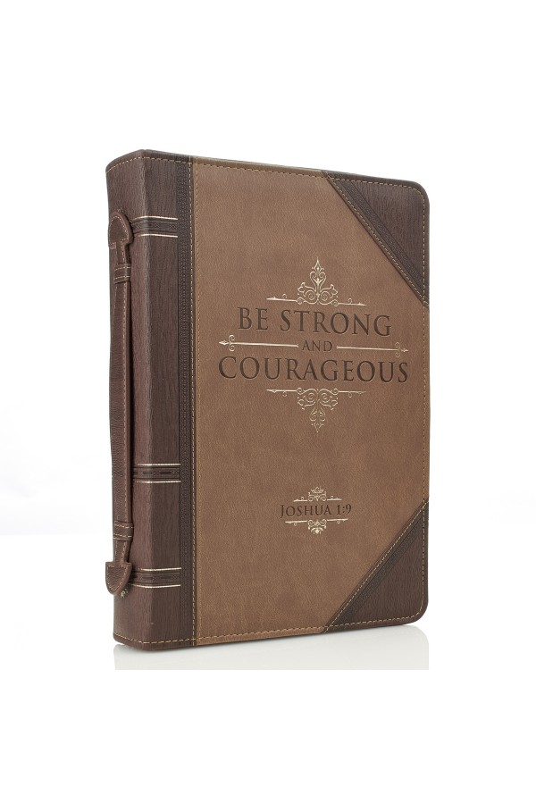 Husă Biblie din imitație de piele maro - „Be Strong” - format XL